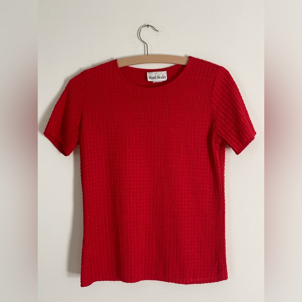 Vintage 80s 90s Mardi Modes red textured short sleeve top size S